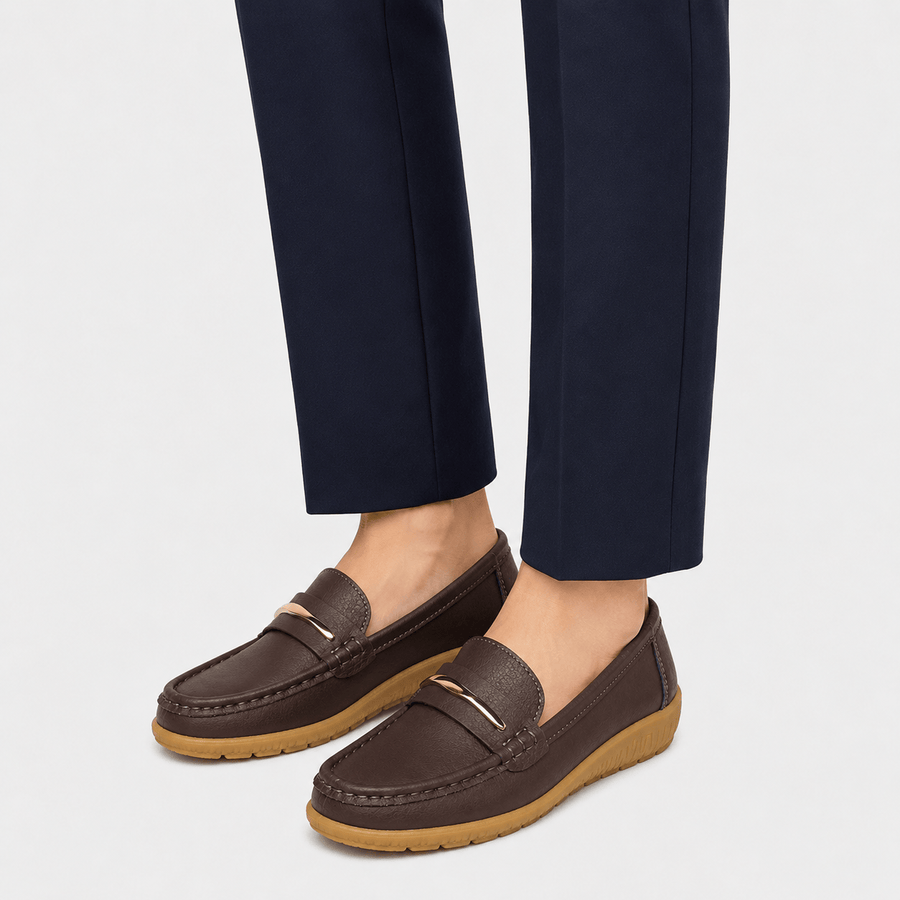 Mocassin femme marron plat enfilage facile - vue semelle
