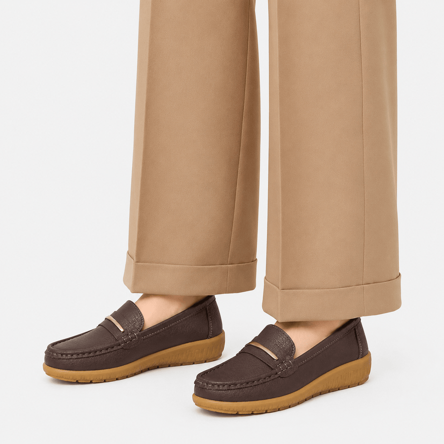 Mocassin femme marron plat - vue trois quart
