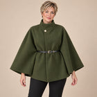 Women's Cape Coat – Batwing Sleeves High Collar Belted - Army Green