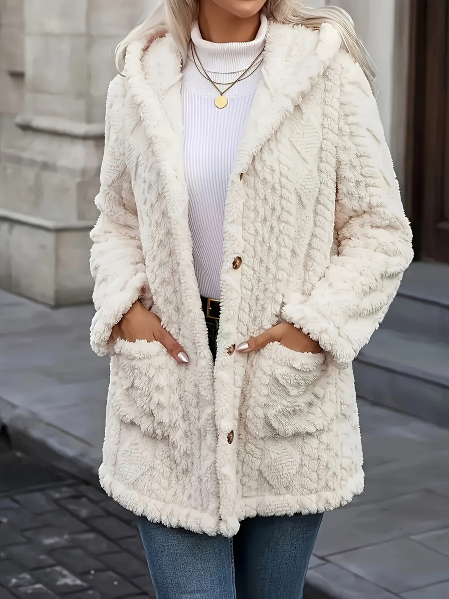 Manteau Femme Grande Taille Mi-Long à Capuche Boutonné