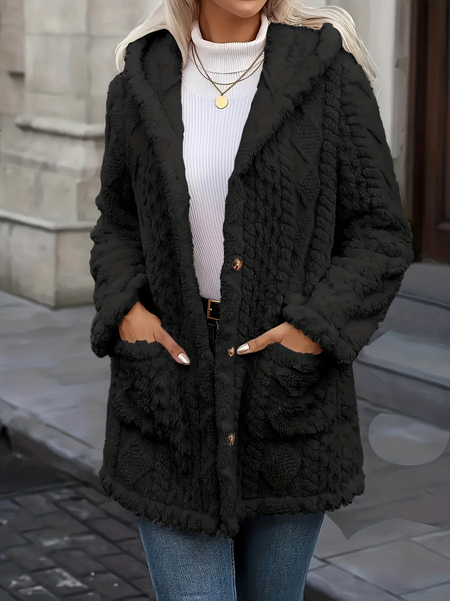 Manteau Femme Grande Taille Mi-Long à Capuche Boutonné – vue produit 2