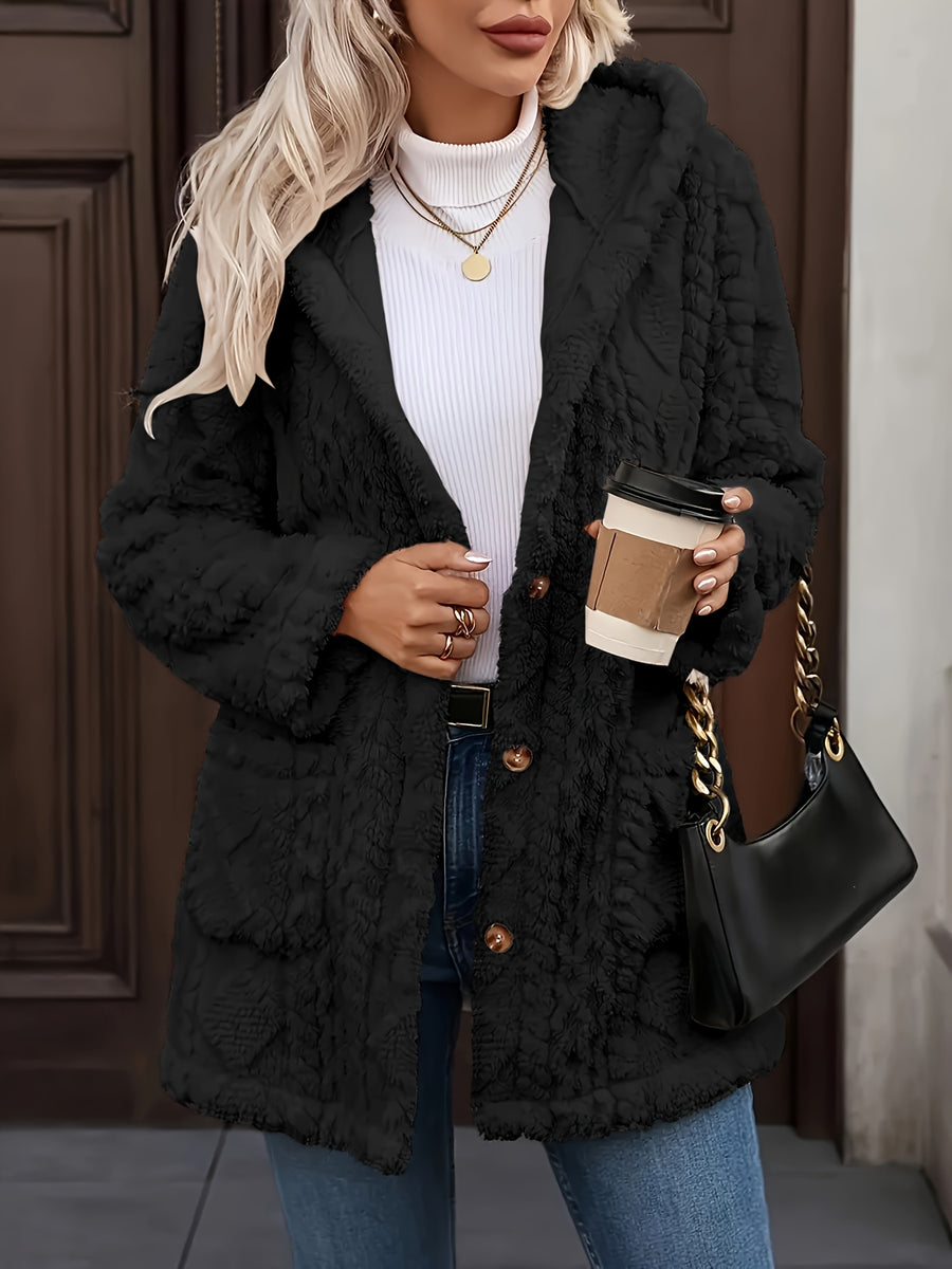Manteau Femme Grande Taille Mi-Long à Capuche Boutonné Hiver - photo produit 8