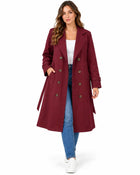 Women's Trench Coat – Long Double-Breasted Notch Collar Fluid Cut - Burgundy