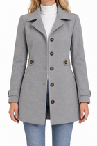 Women's Trench Coat – Long Double-Breasted Notch Collar Prince of Wales Check - Light Grey