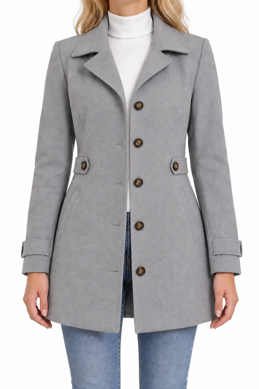 Manteau Trench Femme - Long Col Cranté Croisé Prince-de-Galles – vue produit 4
