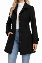 Women's Trench Coat – Long Double-Breasted Notch Collar Prince of Wales Check - Black