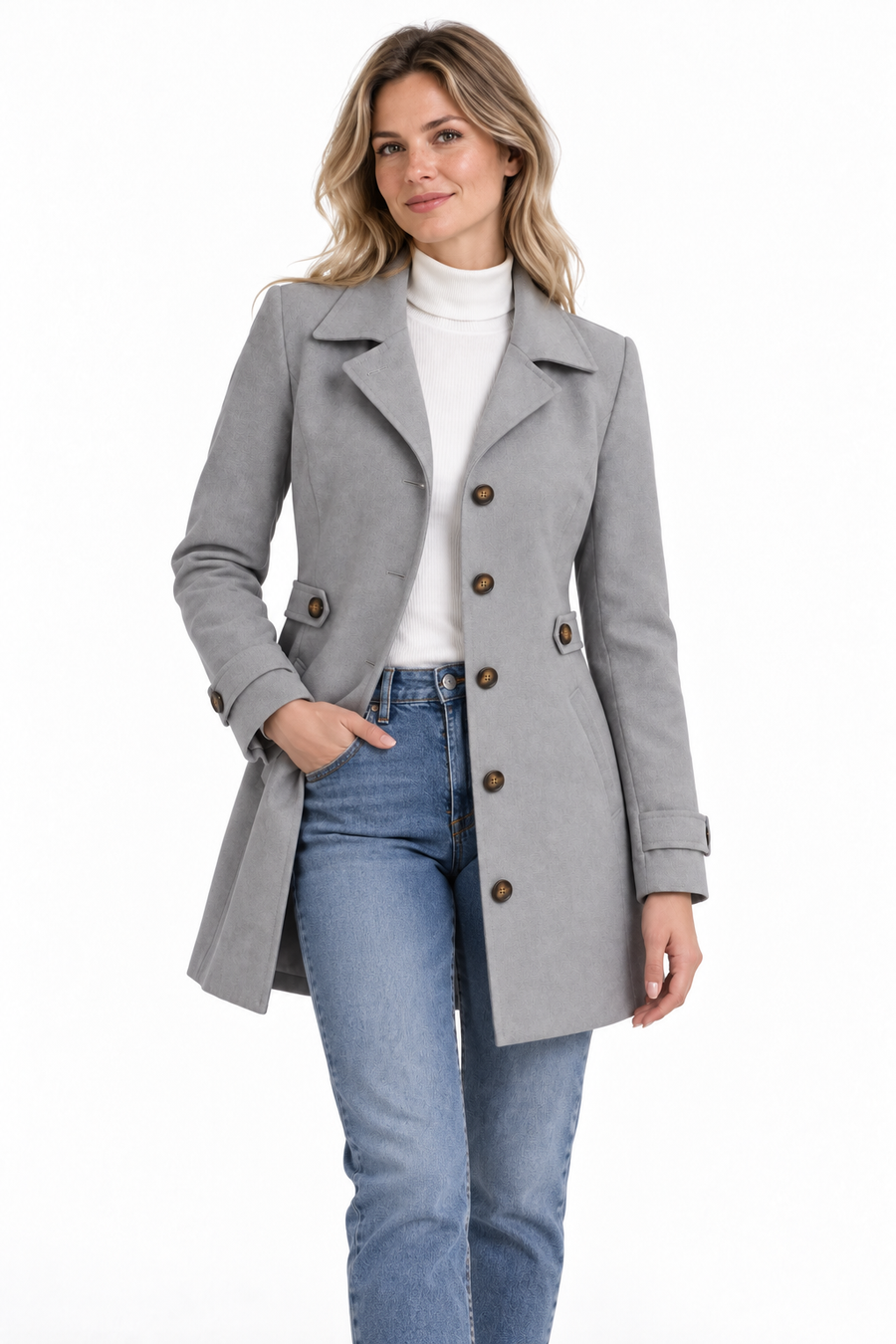 Manteau Trench Femme - Long Col Cranté Croisé Prince-de-Galles – vue produit 6