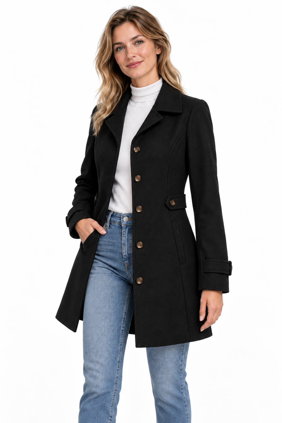 Manteau Trench Femme - Long Col Cranté Croisé Prince-de-Galles – vue produit 7
