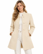 Women's Trench Coat – Mid-Length Wool Cloth Buttoned High Collar - Apricot