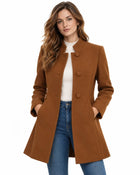 Women's Trench Coat – Mid-Length Wool Cloth Buttoned High Collar - Brown