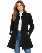 Women's Trench Coat – Mid-Length Wool Cloth Buttoned High Collar - Black