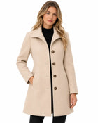 Women's Trench Coat – Mid-Length Wool-Look Shirt Collar Pockets - Apricot
