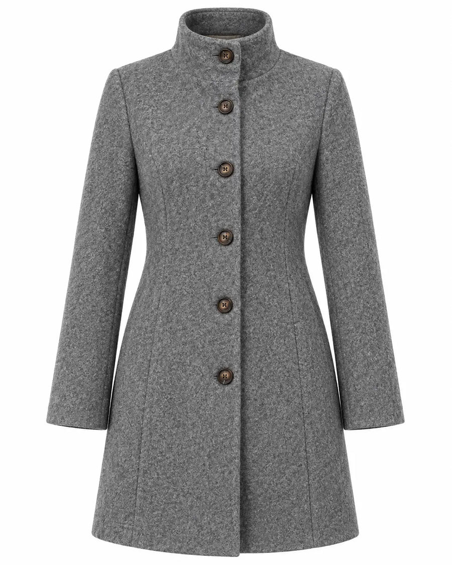 Manteau Trench Femme - Mi-Long Lainage Col Chemise Poches Gris clair
