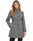 Women's Trench Coat – Mid-Length Wool-Look Shirt Collar Pockets - Light Grey