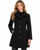 Women's Trench Coat – Mid-Length Wool-Look Shirt Collar Pockets - Black
