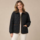 Women's Cropped Quilted Jacket – Check Pattern Contrast Collar - Black