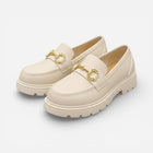 Women's White Wedge Loafers – Gold Chain - Off-White