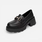Women's Black Platform Loafers – Silver Chain - Black