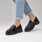Women's Black Leather Loafers – Platform Sole - Black