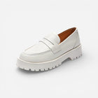 Women's White Platform-Sole Loafers - White