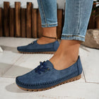 Women's Suede-Effect Loafers – Casual Lace Detail - Blue