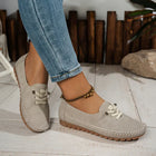Women's Suede-Effect Loafers – Casual Lace Detail - Beige
