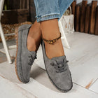 Women's Suede-Effect Loafers – Casual Lace Detail - Grey