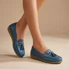 Women's Loafers – Flat Penny Loafers with Tassels - Blue