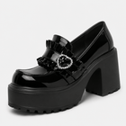 Women's Black Platform Loafers – Heart Buckle & Heel - Black
