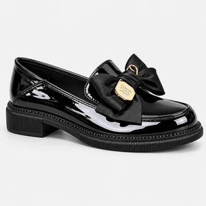 Mocassin femme noir plateforme vernis penny - vue face