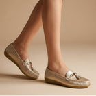 Women's Loafers – Flat Penny Loafers with Tassels - Gold