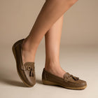 Women's Loafers – Flat Penny Loafers with Tassels - Khaki