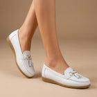 Women's Loafers – Flat Penny Loafers with Tassels - White