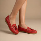 Women's Loafers – Flat Penny Loafers with Tassels - Red