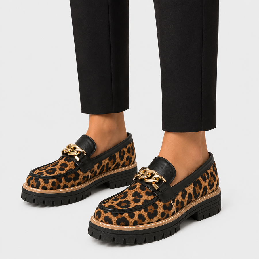 Mocassin femme imprimé léopard plateforme - vue semelle