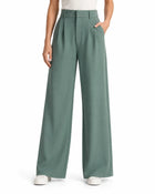 Women's Wide-Leg Trousers – High-Waisted with Belt - Green