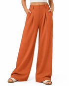 Women's Wide-Leg Trousers – High-Waisted Loose Fit - Rust Orange