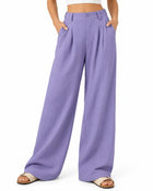 Women's Wide-Leg Trousers – High-Waisted Loose Fit - Lilac