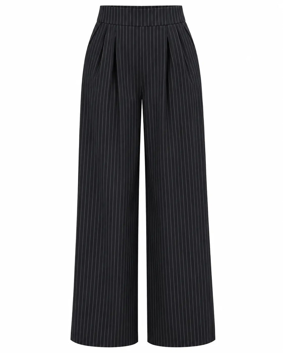 Pantalon Large Femme - Taille Haute Empiècement Croisé Noir