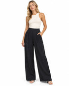 Women's High-Waisted Wide-Leg Trousers with Crossover Panel - Black