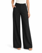 Women's Wide-Leg Trousers – Mid-Rise Multi-Pocket - Black