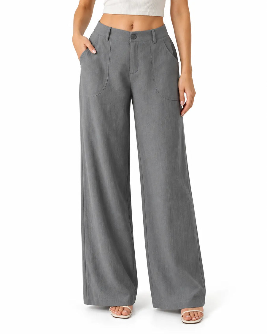 Pantalon Large Femme Taille Mi-Haute Multipoches
