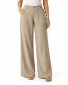 Women's Wide-Leg Trousers – Mid-Rise Multi-Pocket - Apricot