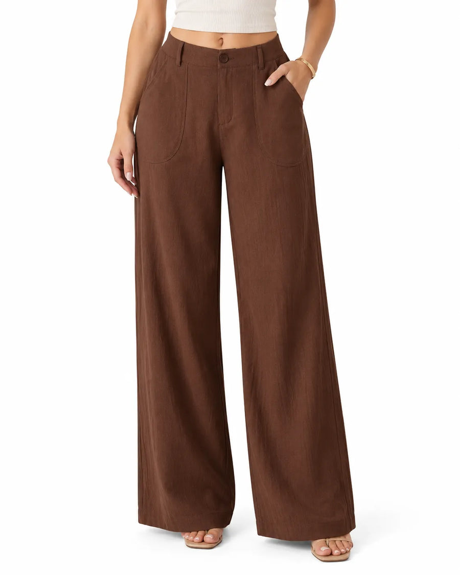 Pantalon Large Femme Taille Mi-Haute Multipoches