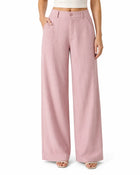 Women's Wide-Leg Trousers – Mid-Rise Multi-Pocket - Pink