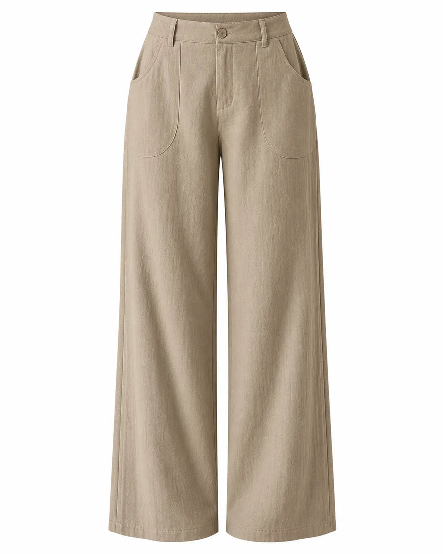 Pantalon Large Femme Taille Mi-Haute Multipoches