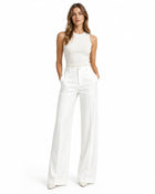 Women's Tailored Trousers – Wide Cut High-Waisted Side Pockets - White