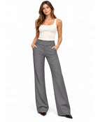 Women's Tailored Trousers – Flared Low-Rise Wide Waistband - Grey