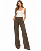 Women's Tailored Trousers – Flared Low-Rise Wide Waistband - Brown