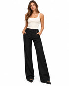 Women's Tailored Trousers – Flared Low-Rise Wide Waistband - Black